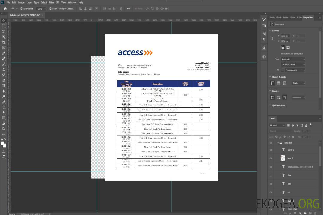 Relevé bancaire Guinée Accès template